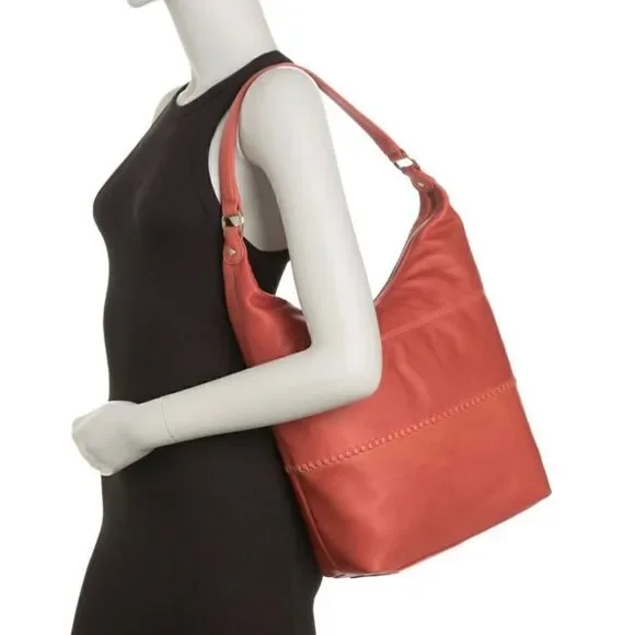 Hobo Entrine Whipstitch Leather Shoulder Tote Bag, Leather, Orange (Ginger) NWT - Picture 4 of 16